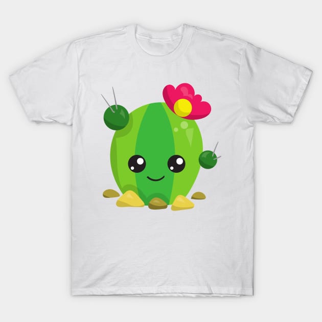 Cute Cactus, Kawaii Cactus, Green Cactus, Flowers T-Shirt by Jelena Dunčević